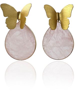 Rare Matters Jewelry Spring Butterfly Rose Quartz Statement Earrings - Brown