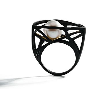 German Kabirski Descartes Geometric 925 Ring With Cultured Freshwater Pearl - Black