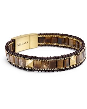 Nialaya Tiger Eye Stud Bracelet - Brown