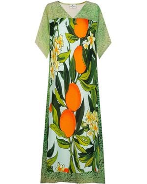 DHARA SHETH DUBAI Fleur & Fruit Vintage Printed Long Kaftan Dress - Green