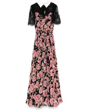 Nissa Lace-Detail Chiffon Midi Dress - Red