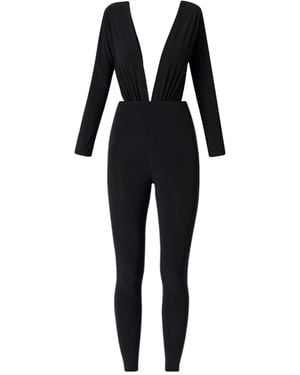 LIA ARAM V-Neck Jumpsuit With Gathered Detailing - Black