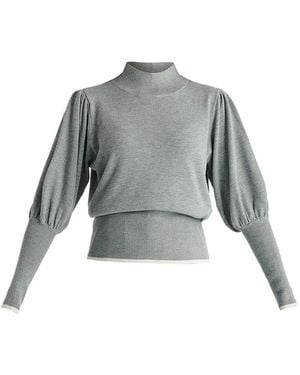 Paisie High Neck Knitted Top With Contrast Trim - Grey