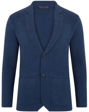 Paul James Knitwear Cotton Deconstructed Knitted Gabriel Blazer - Blue