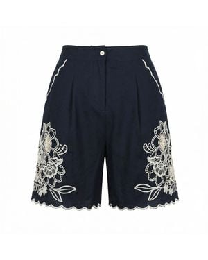Nooki Design Petra Embroidered Cutout Shorts - Blue