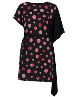 Conquista Asymmetric Polka Dot Dress - Black