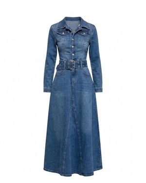 Tantra Spain Sl A-Line Midi Denim Dress With Pockets And Removable Belt With Denim - Blue