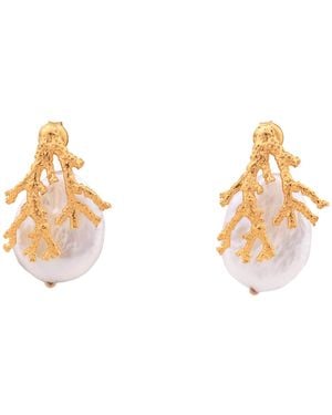 Oana Savu Coral Branch Earrings Freshwater Pearls Wedding Bridal Ear Studs - Metallic