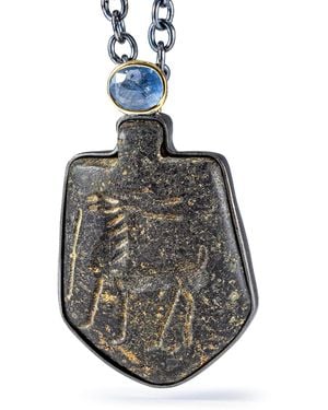 German Kabirski Adad Pendant With Ancient Near Eastern Steatite Amulet And Sapphire - Black