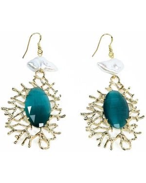 Addicted Eostre Dangle Earrings With Emerald Stone - Blue