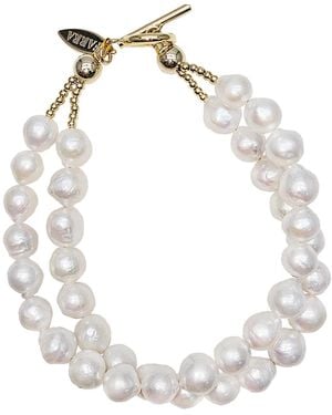 Farra High Luster Freshwater Pearls Double Layers Bracelet - White