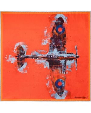 Otway & Orford 'Lone Fighter' Spitfire Silk Pocket Square - Orange