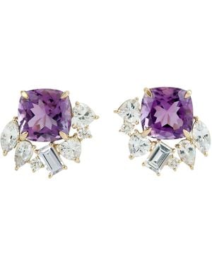 Artisan 18K Amethyst, Sapphire & Diamond Cluster Stud Earrings - Purple