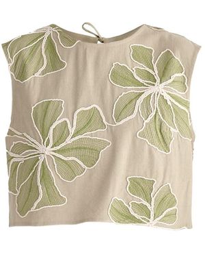 Paisie Floral Embroidered Cropped Top - Natural