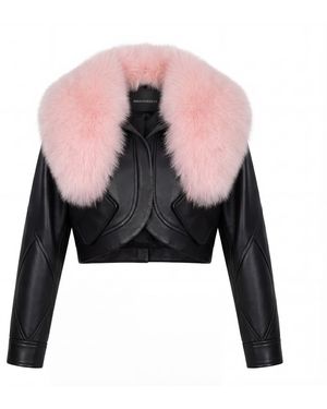 Irmak Su Guclu Vjosa Cropped Leather Jacket - Black