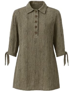 Conquista Textured Tunic Shirt With Tie Sleeves - Green