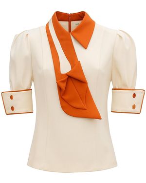 Julia Allert Neutrals Statement Blouse With Collar And Cuffs – Light Vanilla - Orange