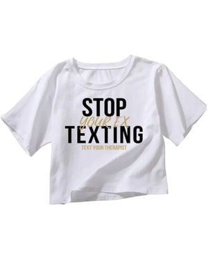 Rejected Hearts Club Stop Texting Your Ex Crop Top Shirt - White
