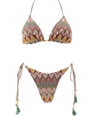 Aulala Paris Neutrals Rose Blush Triangle Broderie Bikini With Tessels - White