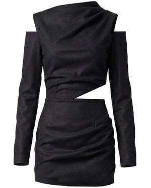 AVENUE No.29 Cut-Out Asymmetric Wool Mini Dress - Black