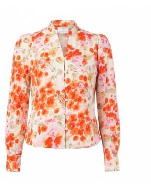 Franchetti Bond Filide Pansies Ruffle Neck Blouse - Orange