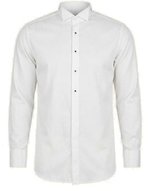 Ron Tomson Wing Classical Top Front Stud Tuxedo Shirt - White