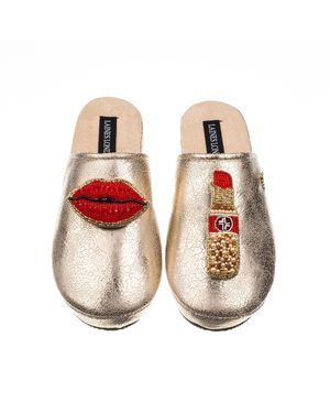 Laines London Softie Slippers With Lipstick & Lips Brooches - Metallic