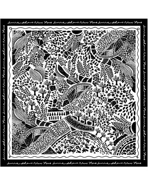 Jessie Zhao New York Double Sided Silk Scarf Of Garden - Black