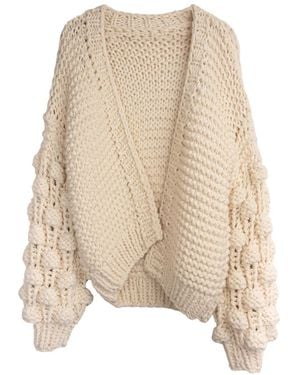 Saachi Knit Ivory Cardigan With Bauble Sleeves - Natural