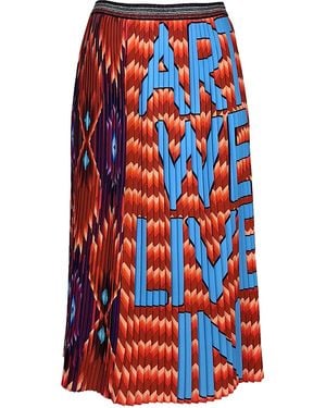 Lalipop Design Geometric Pattern With Light Logo Print Pleated Midi Skirt - Blue
