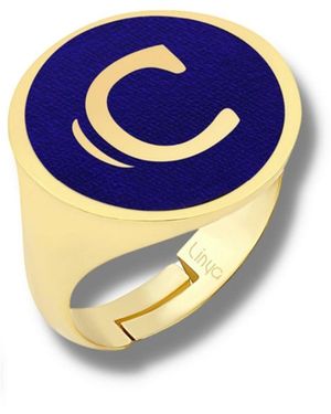 LINYA JEWELLERY Personalized C Letter Enamel Signet Ring - Blue