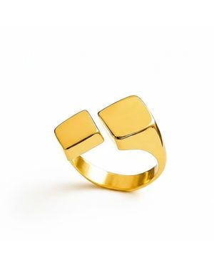 Silver & Elegant Co. Geometric Cube Thick Plated Bronze Ring - Metallic