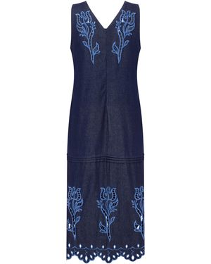 Annabo Midnight Rose Embroidered Cotton Maxi Sundress - Blue