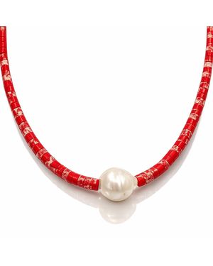 The Pheia Natural Stone Pearl Necklace - Red