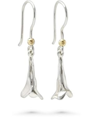 Isla Silver Contemporary Floral Hook Earrings With Detail - Metallic