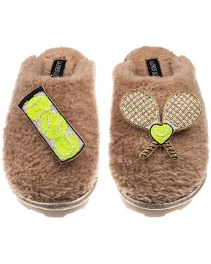 Laines London Neutrals Teddy Closed Toe Slippers With Tennis Lover Brooches - Orange