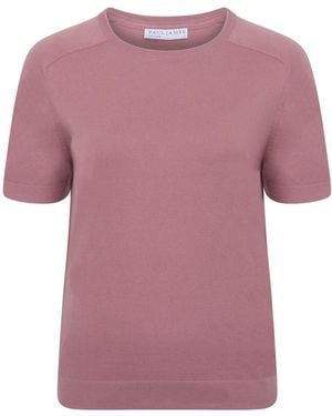 Paul James Knitwear Ultra Fine Cotton Cassie Saddle Shoulder Knitted T-Shirt - Purple