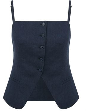NAZLI CEREN Marona Linen Top - Blue