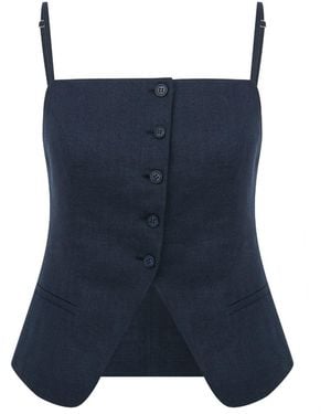 NAZLI CEREN Marona Linen Top - Blue