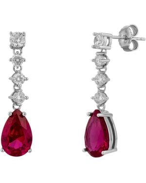 Spero London Ruby Pear Shape Cubic Zirconia Sterling Drop Earrings - Metallic