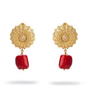 Ebru Jewelry Scarlet Aura Coral Dangle Earrings - Metallic