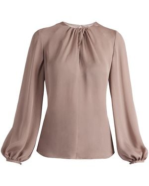 Santorelli Neutrals Elena Long Sleeve Twist Neckline Blouse - Brown