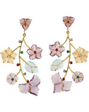 Artisan Carved Amethyst & Multi-Gemstone Chandelier Earrings - Pink