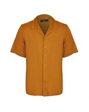 DAVID WEJ Hugo Linen Cuban Collar Shirt - Brown