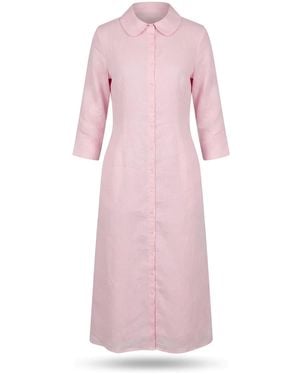 The Tunic Shop Long Sleeve Linen Maxi Dress- Soft - Pink