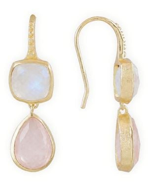Giselle Vale — London Charis Double Gemstone Earrings Moonstone & Rose Quartz - Metallic