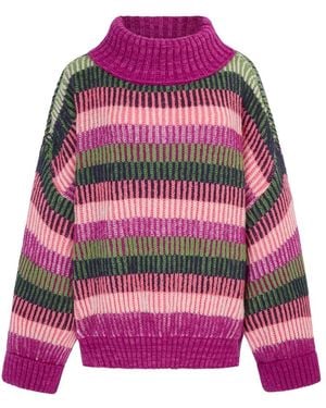 Cara & The Sky Tasha Oversized Balloon Sleeve Stripe Roll Neck Jumper - Purple