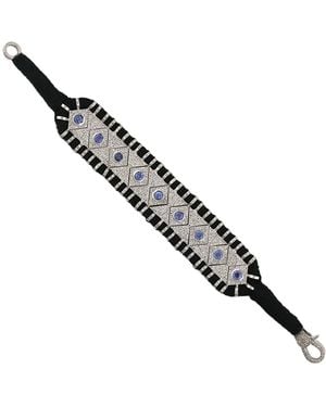 Artisan 925 Sterling Diamond & Tanzanite Cord Statement Bracelet - Black