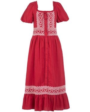 Rose & Nancy Harri And Cotton Heart Embroidery Short Sleeve Maxi Dress - Red