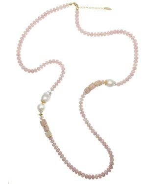 Farra Rose Quartz With Baroque Multi Way Necklace - Pink
